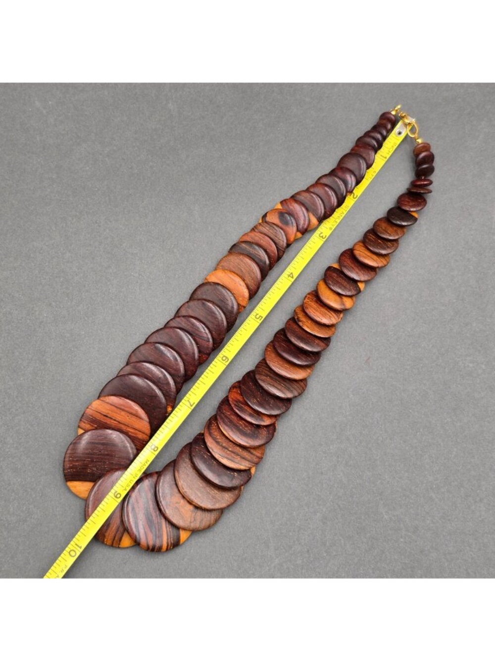 Vintage Rosewood Bead Disc Necklace Graduated Wood Statement 18" - Picture 7 of 12